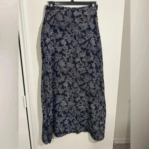 Halston Heritage 100 Percent Silk Dotted Navy Blue Maxi Skirt Womens Size 6
